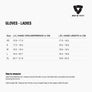 Size chart for REVIT Gloves - Ladies