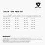 Size chart for REVIT Argon 2 One Piece Suit