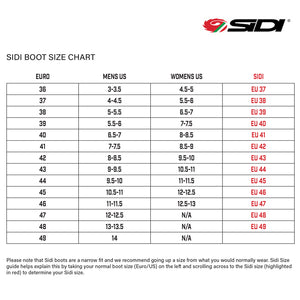 SIDI boot size chart